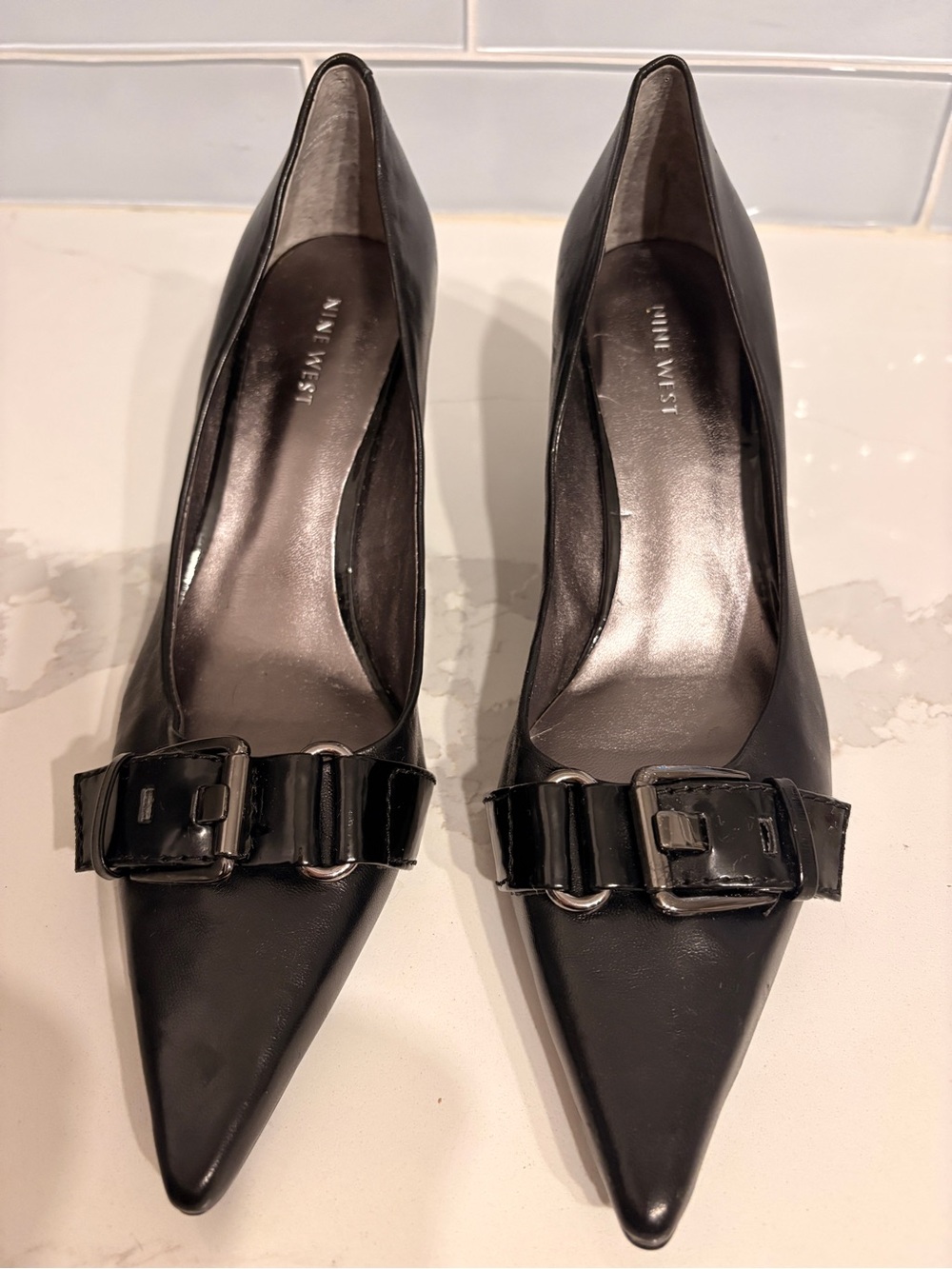 Nine West Black Pointed-Toe Heels with Buckle